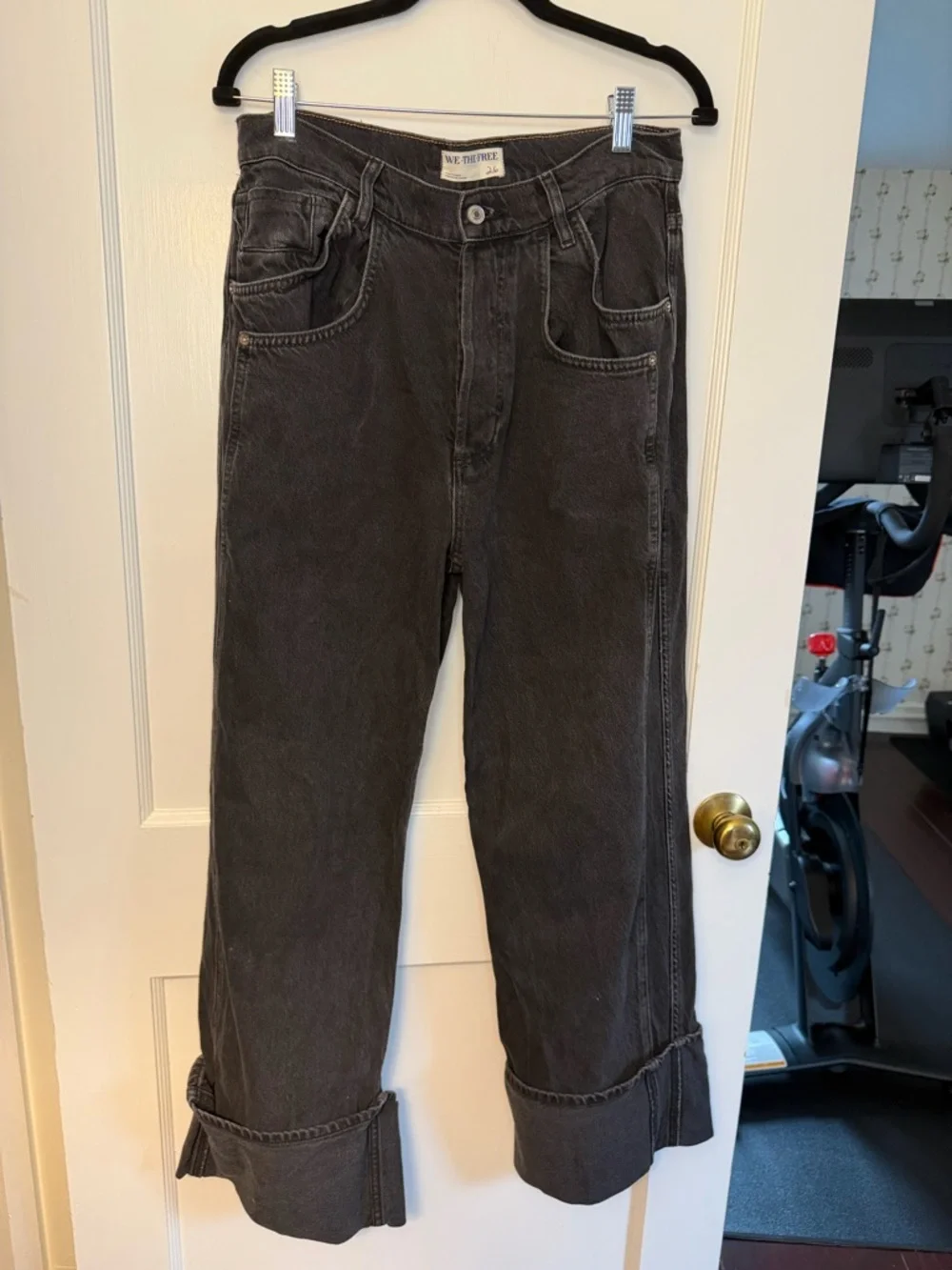 Free People Women's Final Countdown Wide Leg Cuffed Jean Black - Wide-leg